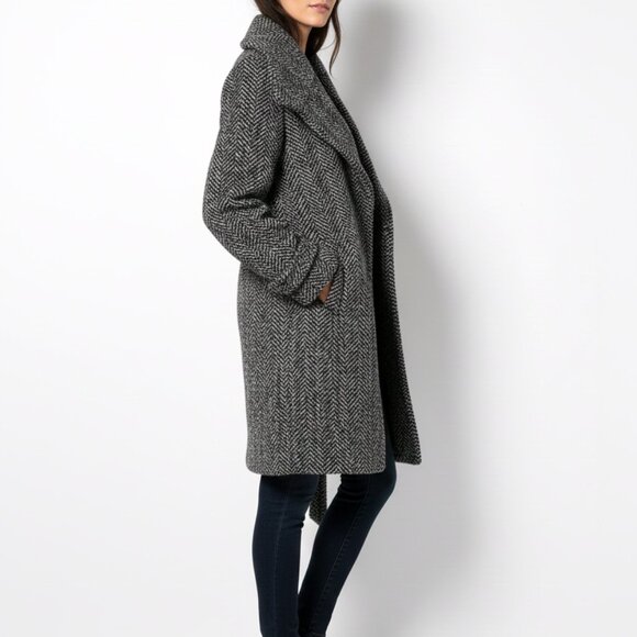 🧥 ZARA BASIC Long Check Belted Coat – Women Size (M) - Picture 5 of 7